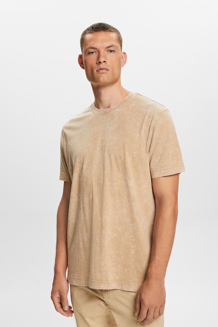 Stentvättad T-shirt, 100% bomull, BEIGE, detail image number 0