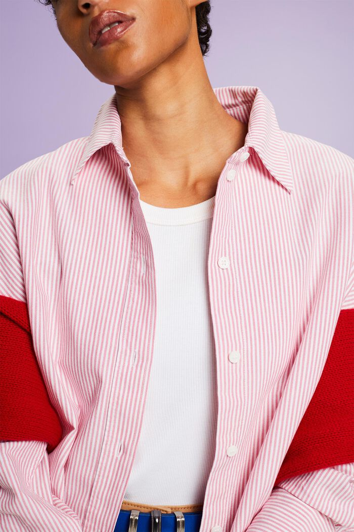 Oversized, randig bomullsskjorta, PINK, detail image number 3