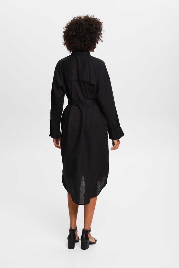 Skjortklänning med skärp i linne-bomullsmix, BLACK, detail image number 2