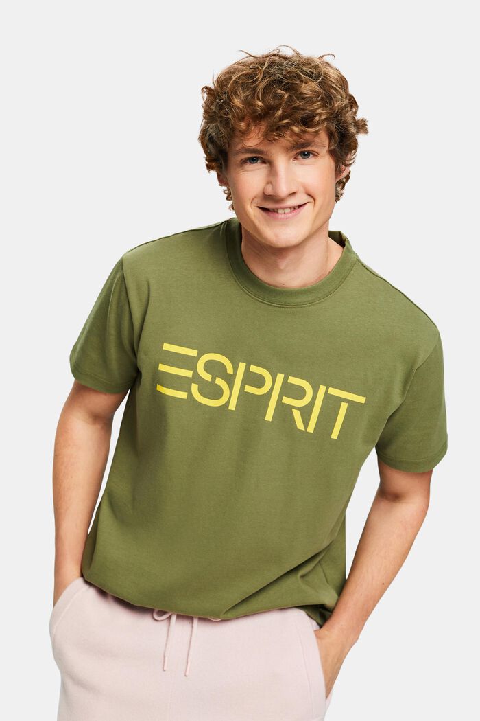 T-shirt i bomullsjersey med logo, unisexmodell, OLIVE, detail image number 5