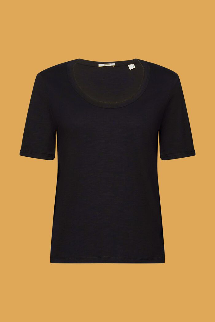 Bomulls-T-shirt med djup och vid ringning, BLACK, detail image number 6
