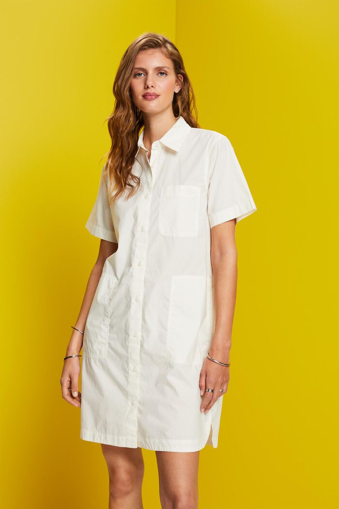 Mini-skjortklänning, 100% bomull, OFF WHITE, detail image number 0