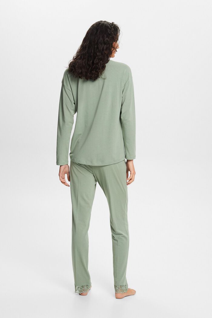 Pyjamasset i jersey med spets, DUSTY GREEN, detail image number 3