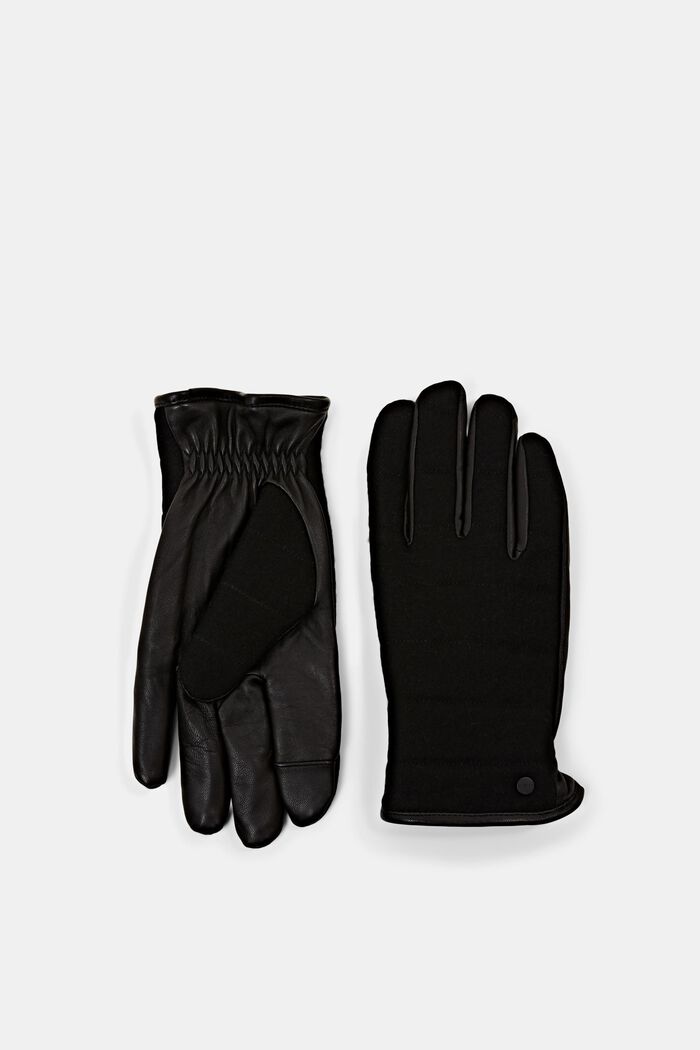 Handskar i blandning av skinn och ull, BLACK, detail image number 0