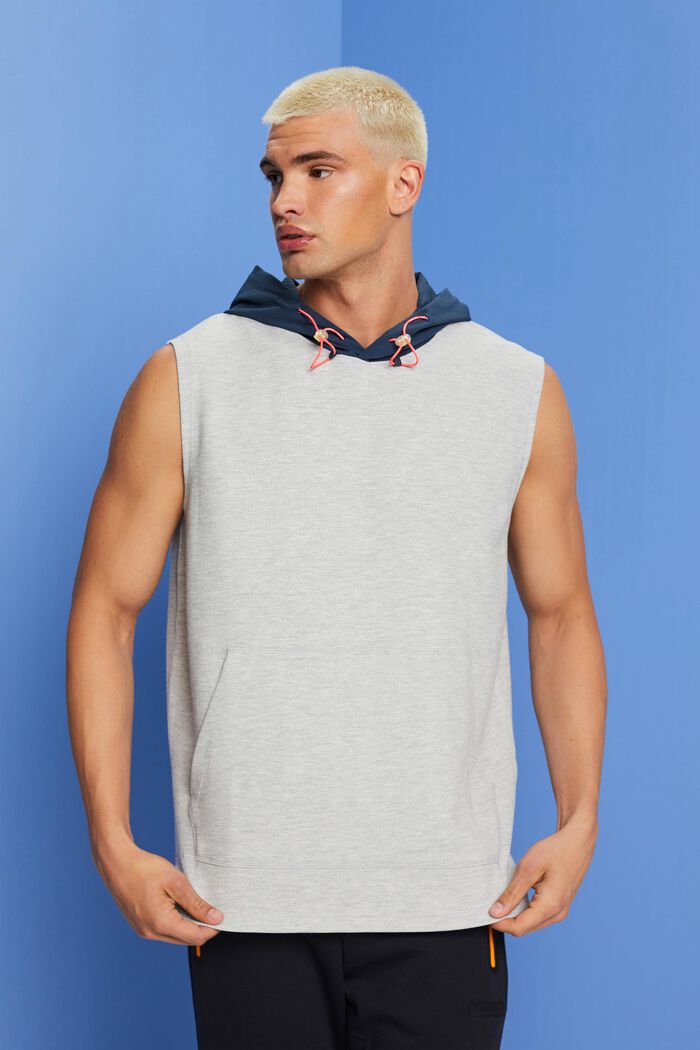 Ärmlös sweatshirt med huva och snördetalj, LIGHT GREY, detail image number 0