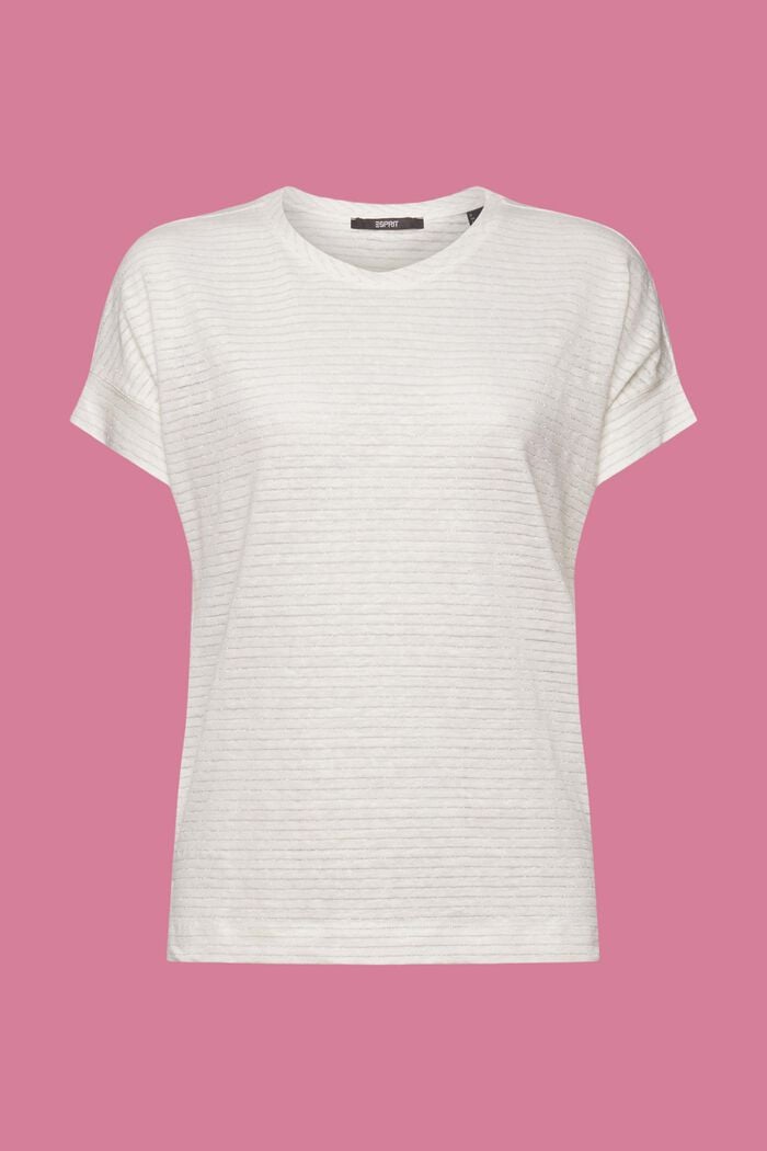 Glittrig randig T-shirt i linne, OFF WHITE, detail image number 6