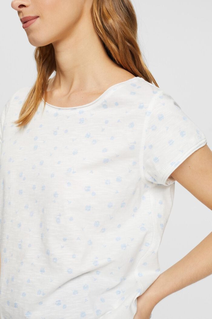 Blommig T-shirt med rullkanter, OFF WHITE, detail image number 2