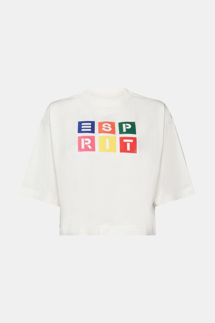Bomulls-T-shirt med broderad logo, OFF WHITE, detail image number 6