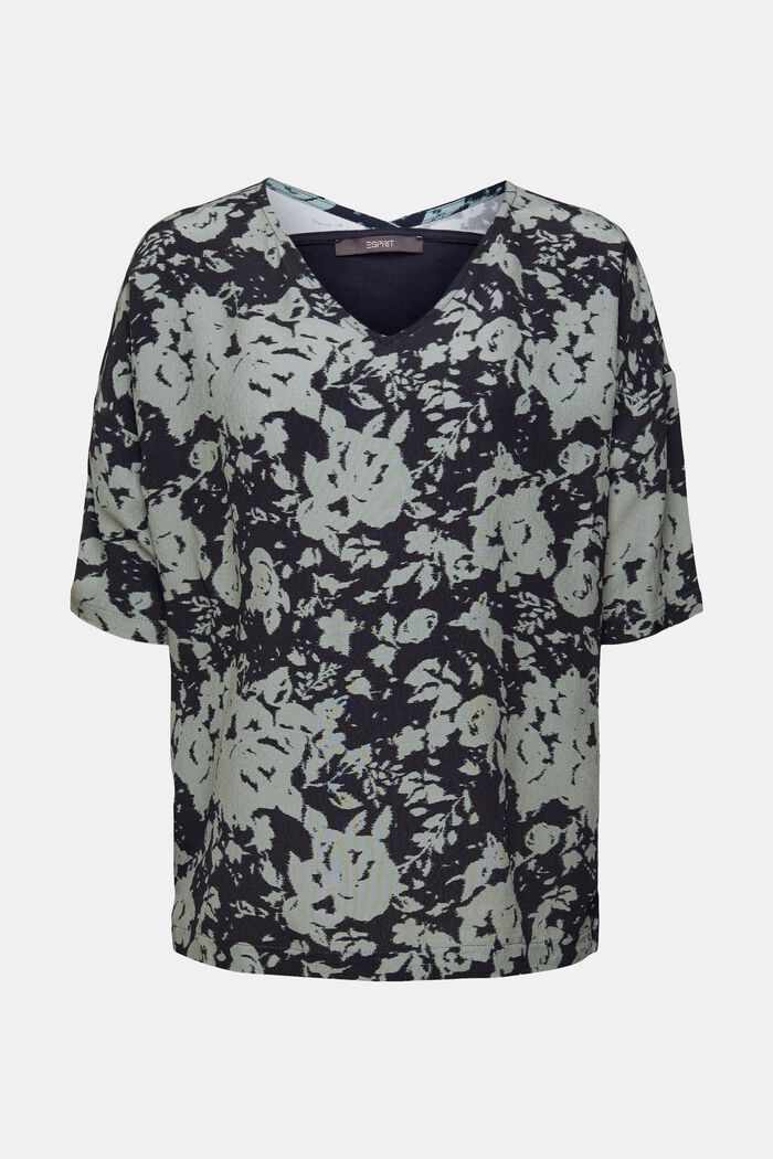 Mönstrad V-ringad T-shirt, LENZING™ ECOVERO™, NAVY, detail image number 6