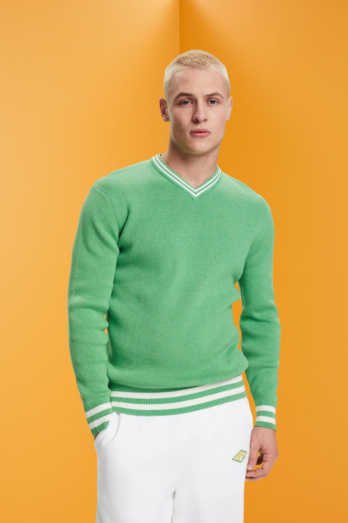 V-ringad tröja i hållbar bomull, GREEN, detail image number 0