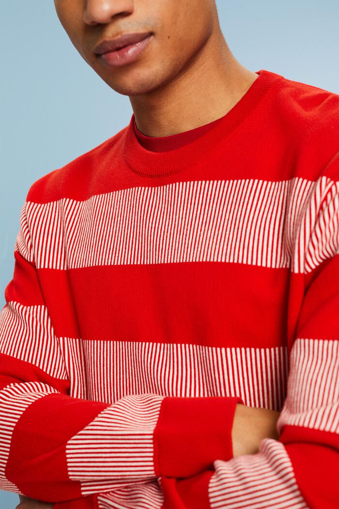 Randig ribbstickad tröja, RED, detail image number 3