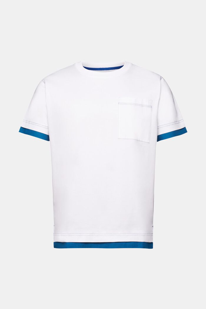 Rundringad T-shirt i lagerlook, 100% bomull, WHITE, detail image number 5