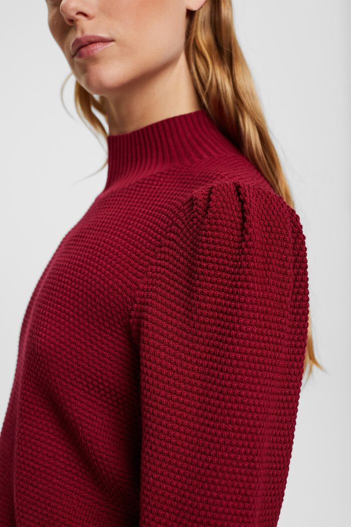 Strukturerad tröja med halvpolokrage, bomullsmix, CHERRY RED, detail image number 0