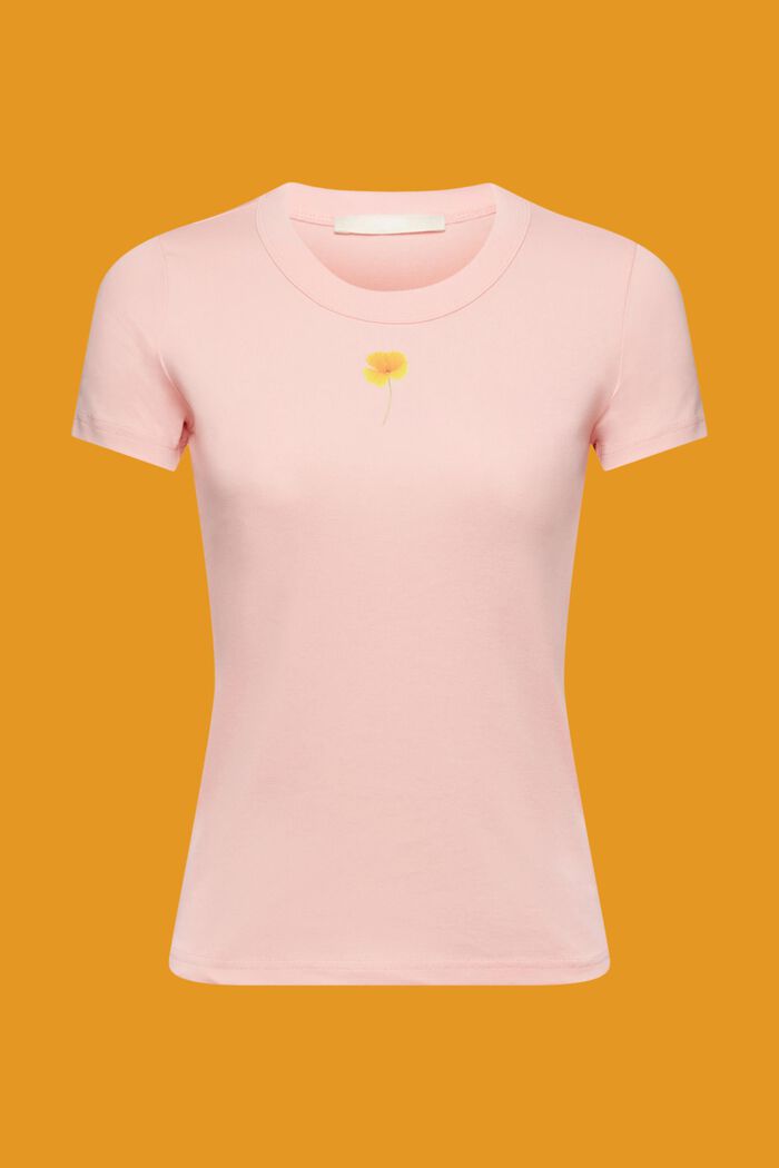 T-shirt med blomtryck på bröstet, PINK, detail image number 5