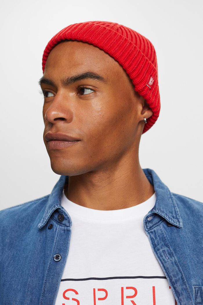 Ribbstickad beanie, 100% bomull, RED, detail image number 2