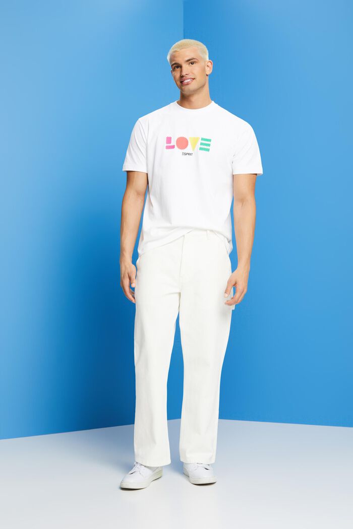T-shirt i ekologisk bomull med geometriskt tryck, WHITE, detail image number 4