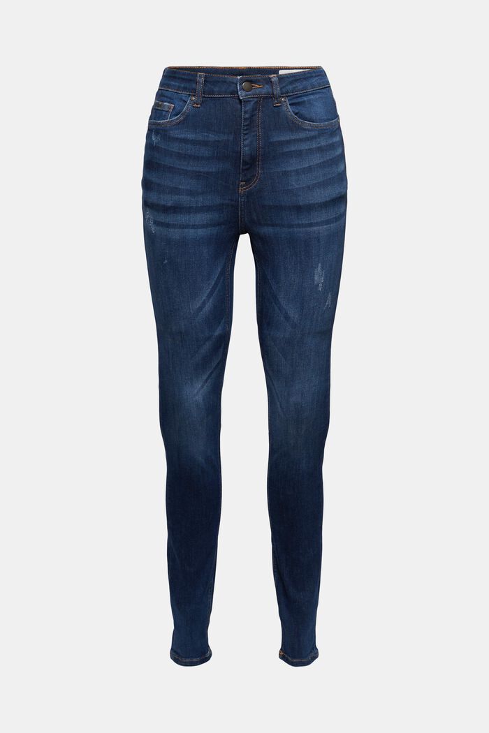 Superstretchiga jeans, ekologisk bomull, BLUE DARK WASHED, overview
