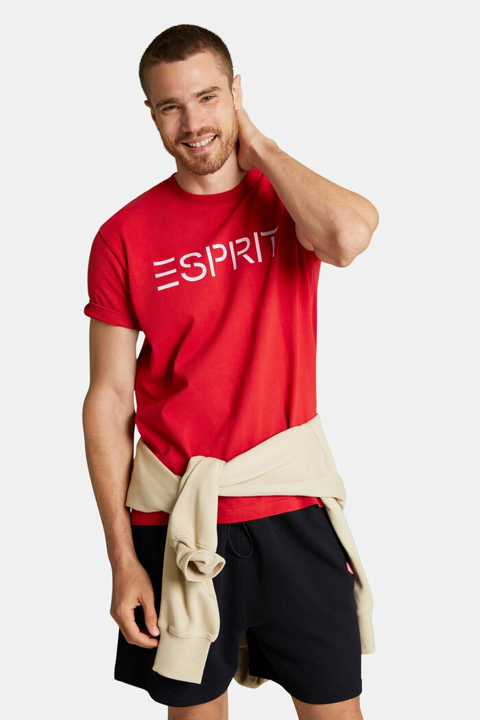 T-shirt i bomullsjersey med logo, unisexmodell, RED, detail image number 0