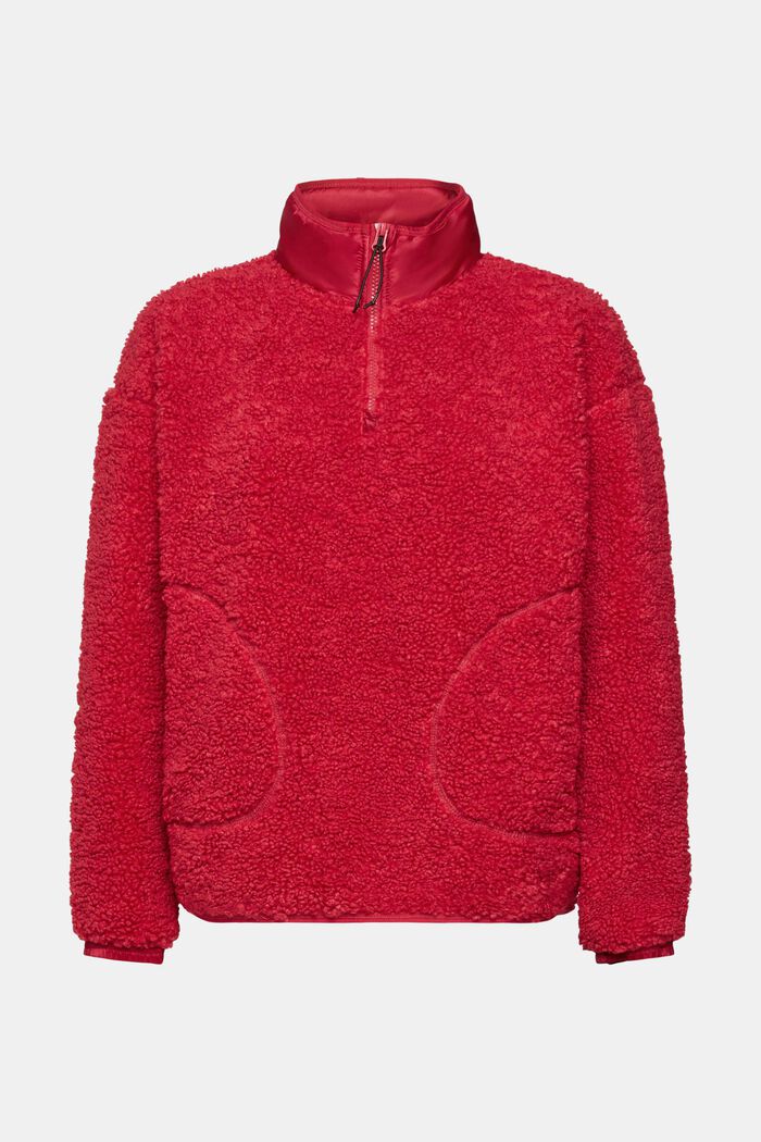 Sweatshirt i teddyfleece med dragkedja vid halsen, CHERRY RED, detail image number 5