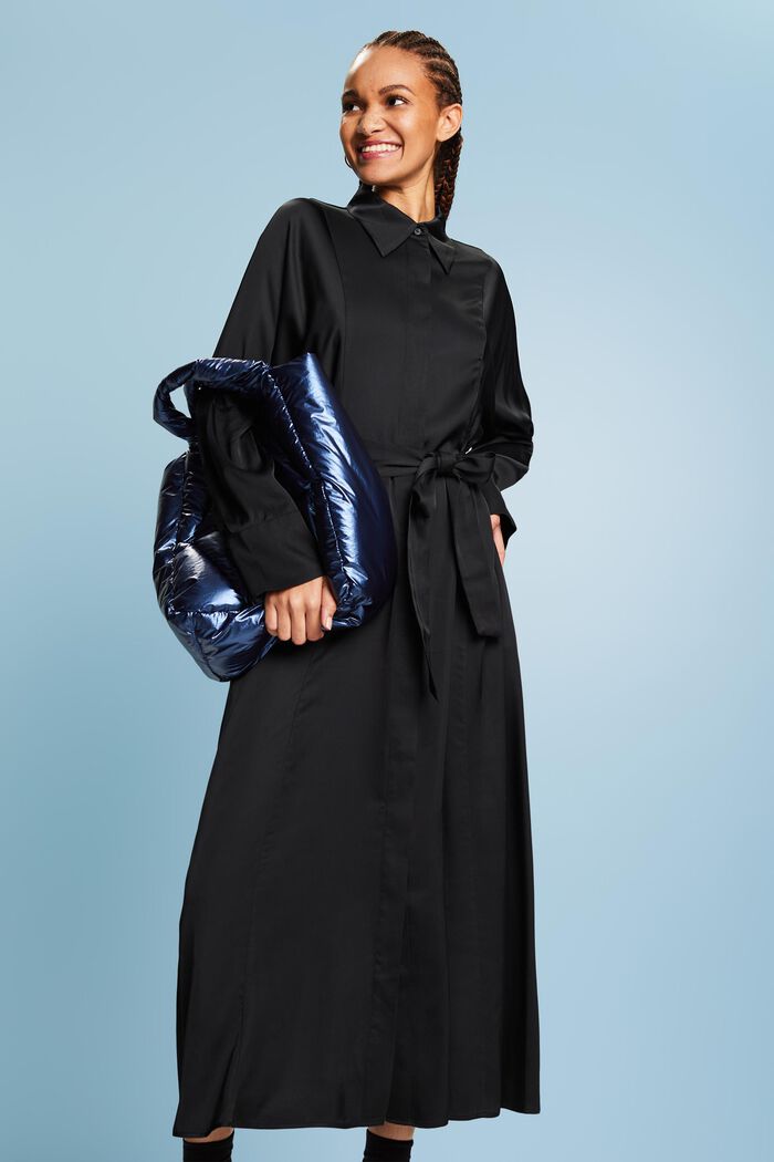 Klänning i satin med skärp, BLACK, detail image number 0