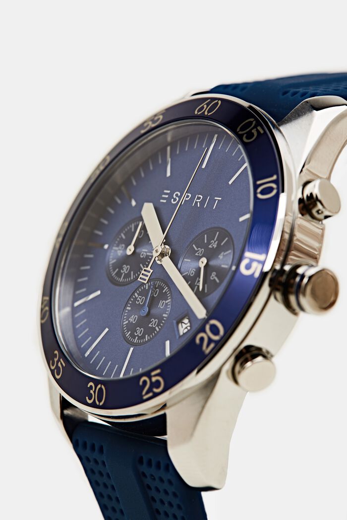 Kronograf i rostfritt stål med gummiarmband, BLUE, detail image number 1