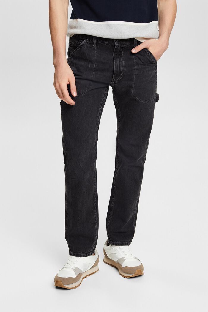 Raka jeans med medelhög midja, BLACK DARK WASHED, detail image number 0