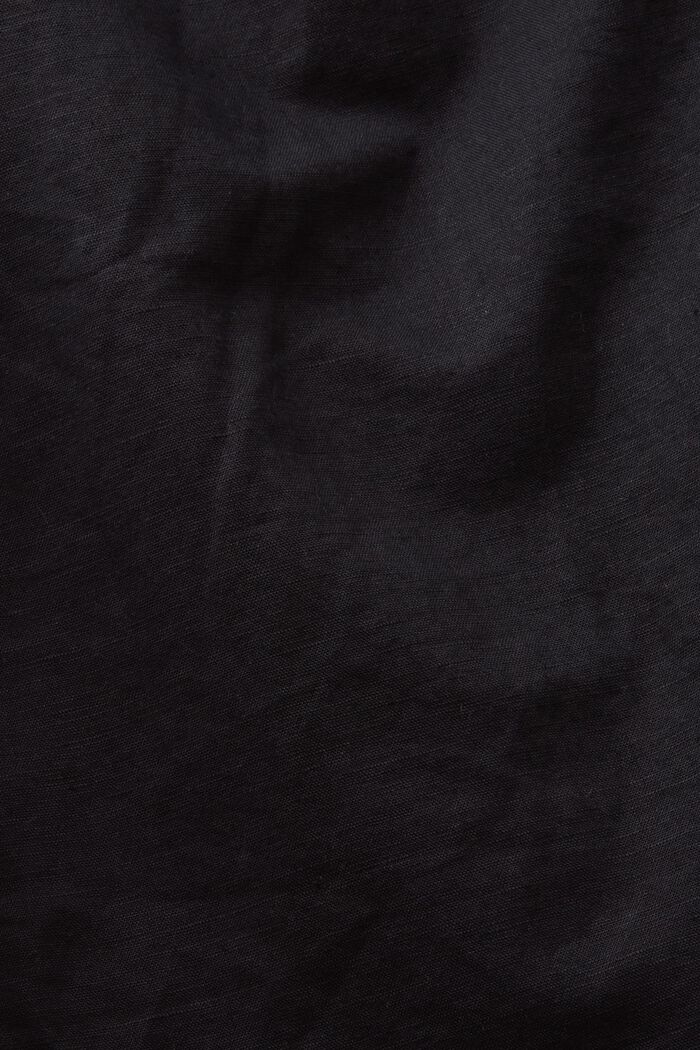 Skjortklänning med skärp i linne-bomullsmix, BLACK, detail image number 4
