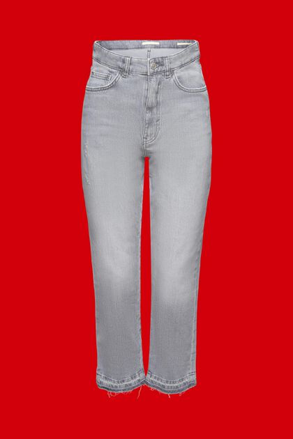 Kortare jeans med hög midja och rå fåll