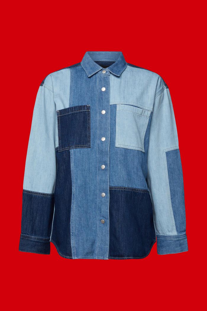 Lappad jeansskjorta, bomullsblandning, BLUE LIGHT WASHED, detail image number 6