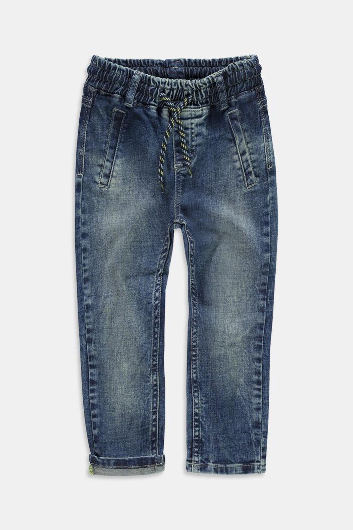 Jeans med dragskolinning, BLUE MEDIUM WASHED, overview