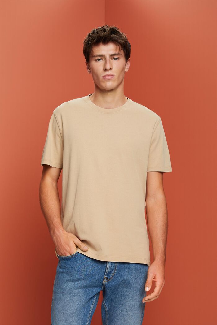 Plaggfärgad T-shirt i jersey, 100% bomull, SAND, detail image number 0