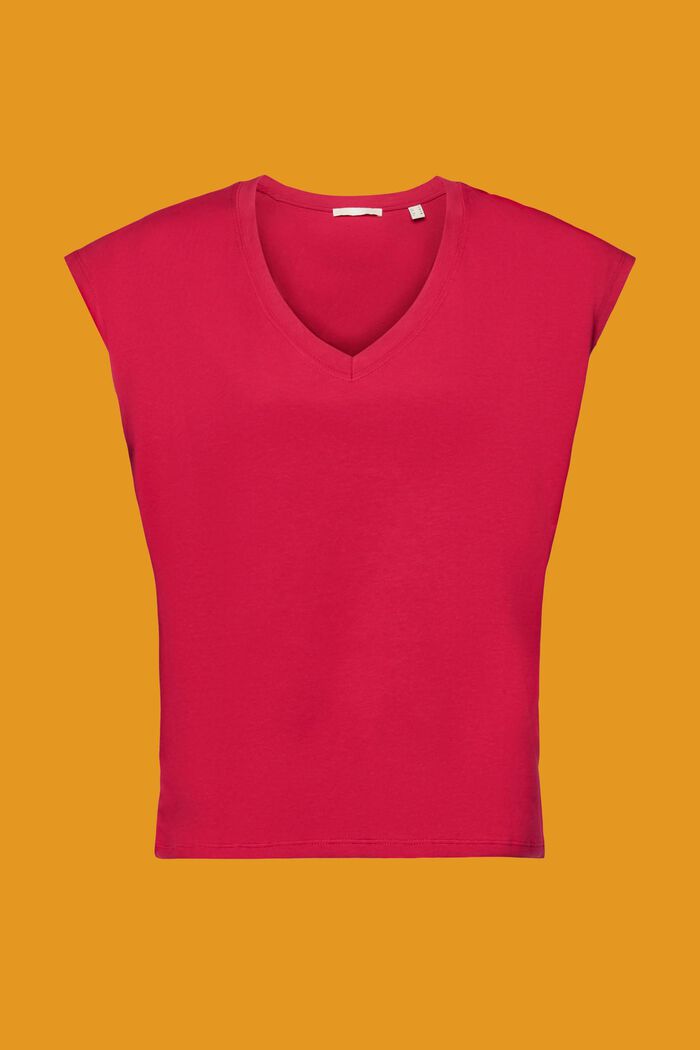 Ärmlös T-shirt i bomull med V-ringning, DARK PINK, detail image number 6