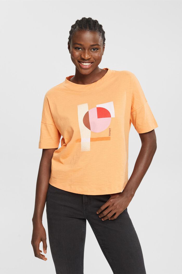 Bomulls-T-shirt med geometriskt mönster, GOLDEN ORANGE, detail image number 0