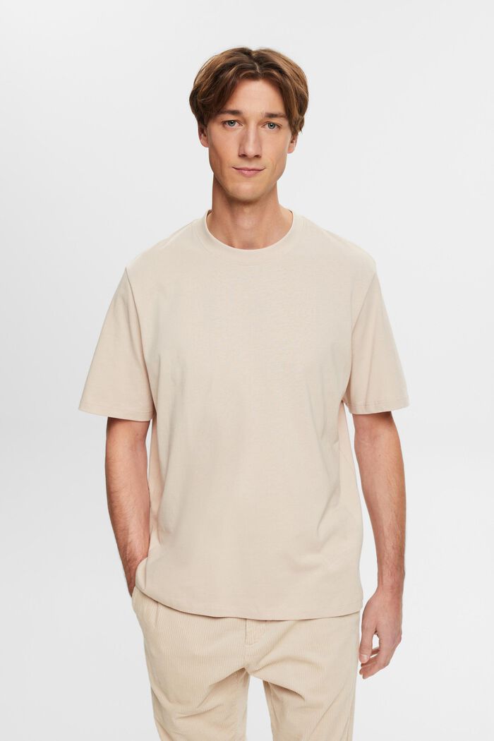 Bomulls-T-shirt med rund ringning, LIGHT TAUPE, detail image number 0