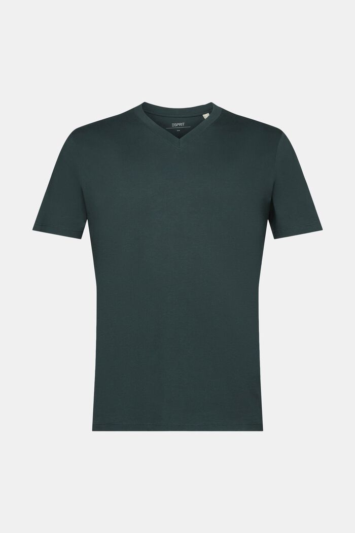 V-ringad T-shirt i bomull med smal passform, TEAL BLUE, detail image number 6