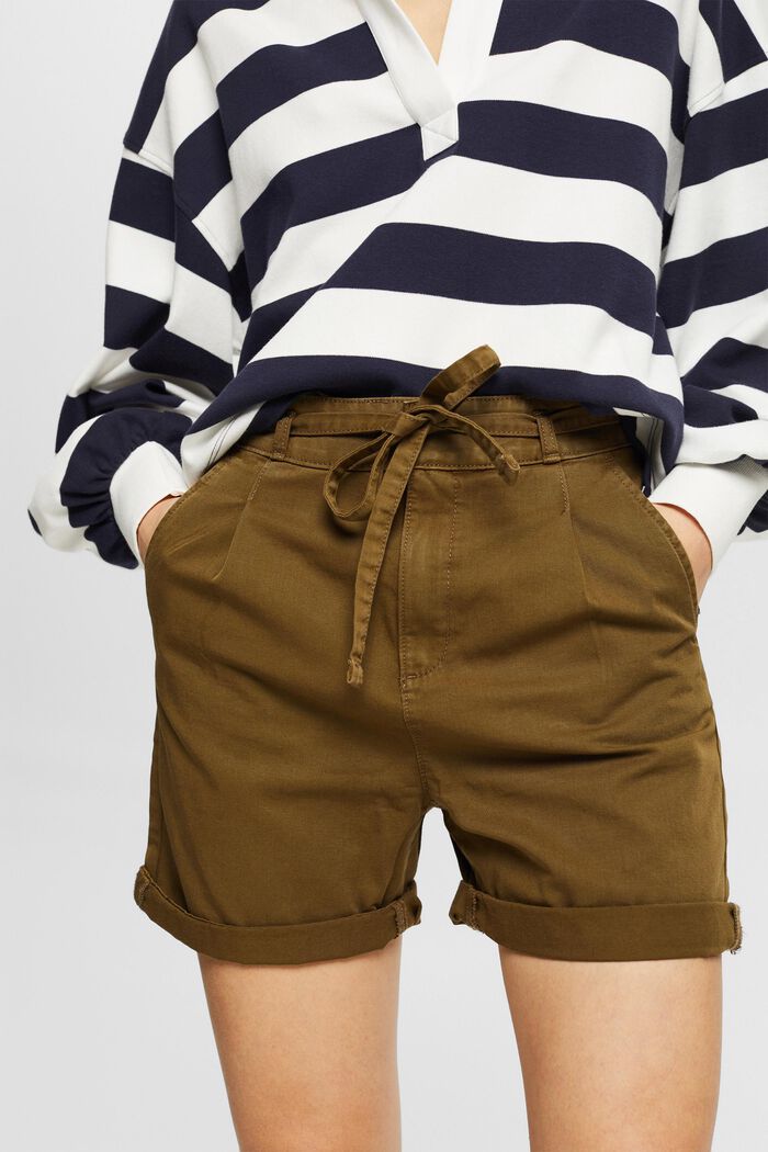 Shorts i 100% pimabomull med hög midja, KHAKI GREEN, detail image number 2