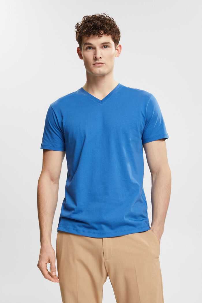 T-shirt med V-ringning i hållbar bomull, BLUE, detail image number 0