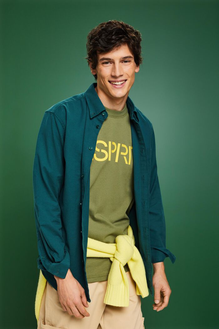 Skjorta i twill med normal passform, EMERALD GREEN, detail image number 4