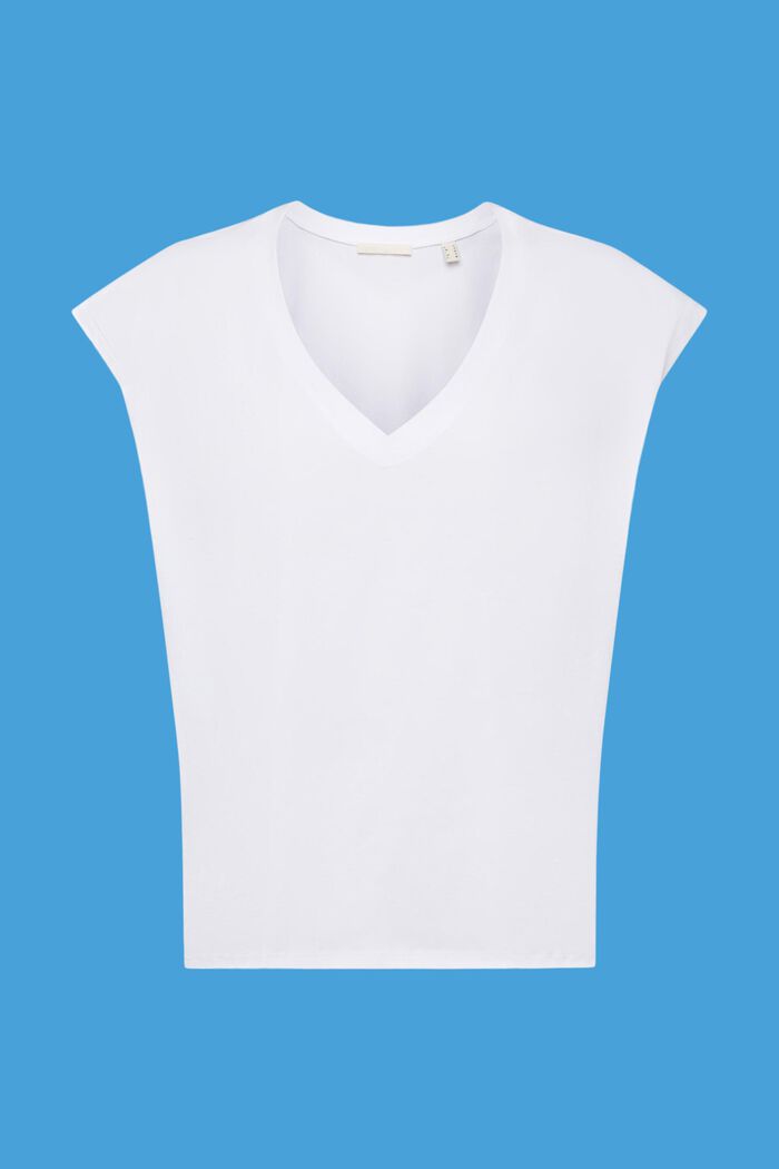 Ärmlös T-shirt i bomull med V-ringning, WHITE, detail image number 6