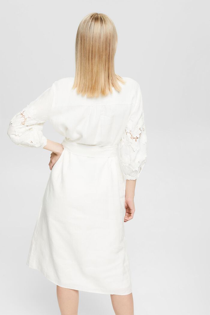 I linne: Skjortblusklänning med knytskärp, OFF WHITE, detail image number 3