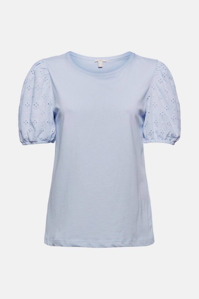 T-shirt med tygärm och hålbroderi, LIGHT BLUE LAVENDER, detail image number 5