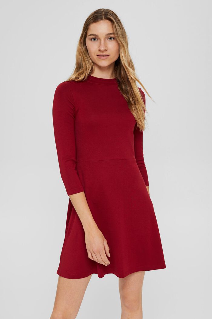 Jerseyklänning i 100% ekologisk bomull, DARK RED, overview