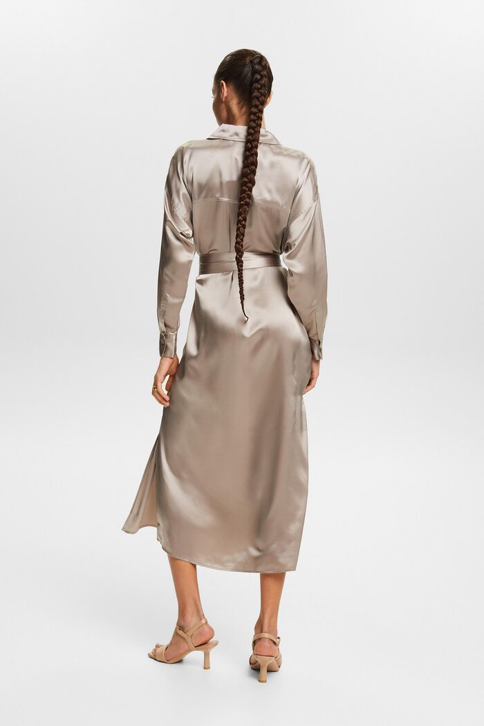 Midiklänning i siden med skärp, LIGHT TAUPE, detail image number 2