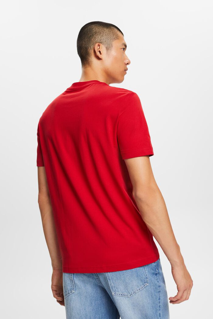 T-shirt i pimabomull-jersey med rund ringning, DARK RED, detail image number 3