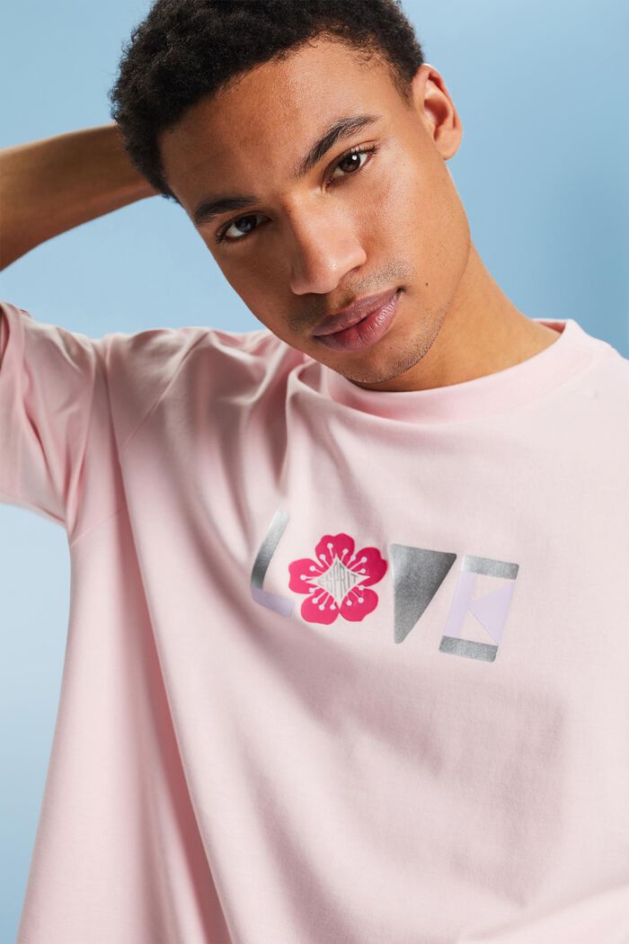 T-shirt i pimabomull med tryck, unisexmodell, PASTEL PINK, detail image number 4