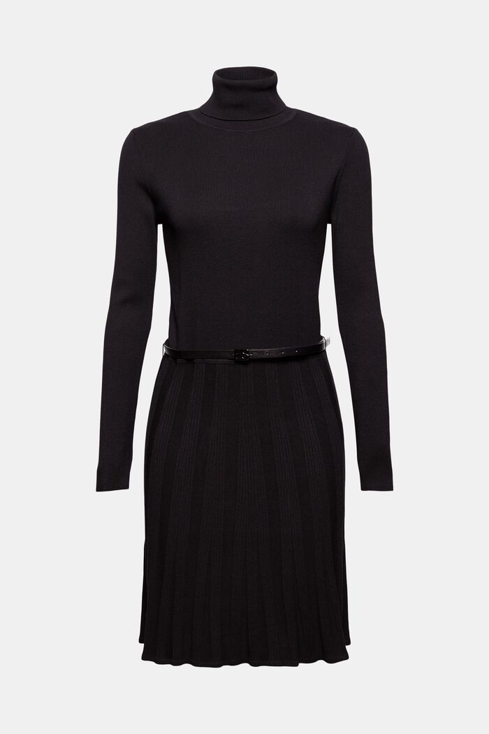 Stickad klänning med skärp, LENZING™ ECOVERO™, BLACK, detail image number 8