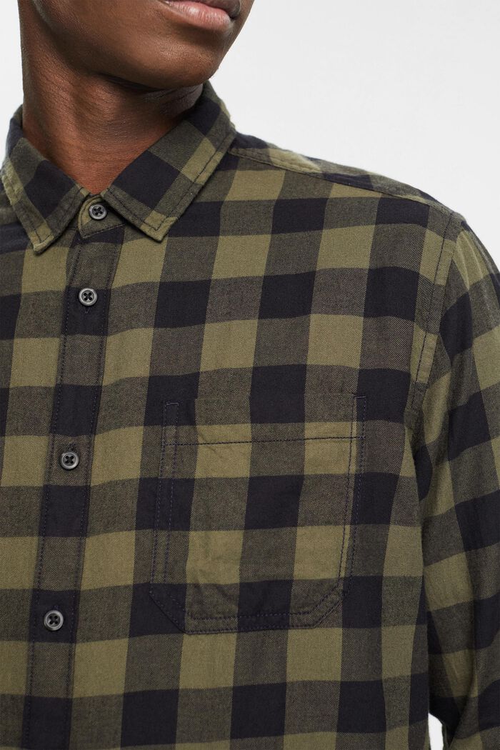 Vichyrutig flanellskjorta i hållbar bomull, KHAKI GREEN, detail image number 0