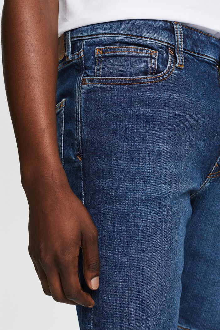 Raka jeansshorts med medelhög midja, BLUE DARK WASHED, detail image number 4