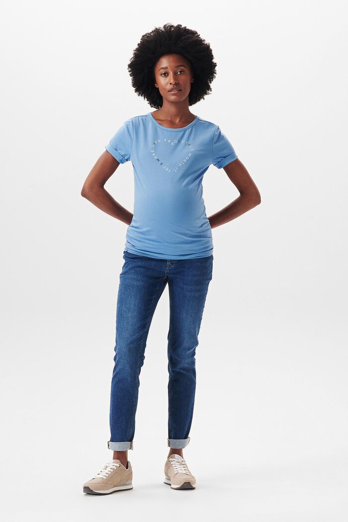 T-shirt med statementtryck, ekologisk bomull, BLUE, detail image number 0