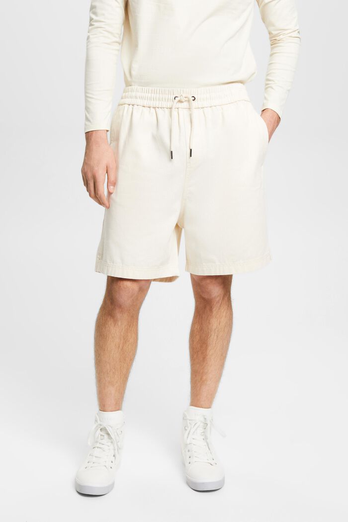 Shorts i ren bomull med tryck bak, CREAM BEIGE, detail image number 0